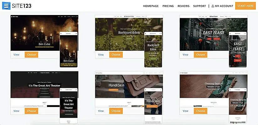 Captura de tela do criador de site de SITE123