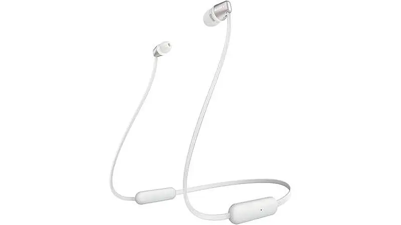 imagem que mostra um par de fones de ouvido bluetooth intra-auriculares Sony na cor branca