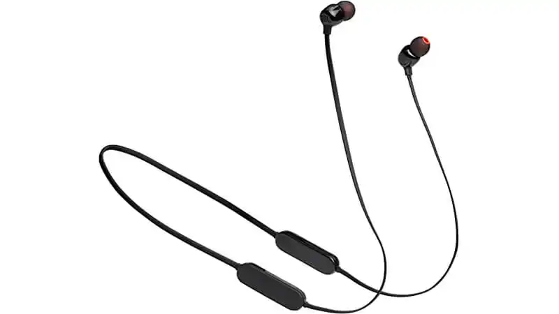 imagem que mostra um par de fones de ouvido bluetooth intra-auriculares JBL Tune na cor preta