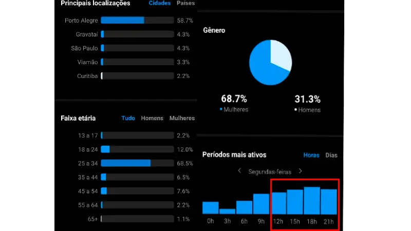 Print da tela de um celular no aplicativo do Instagram mostrando como encontrar os dados dos seus seguidores na ferramenta Insights