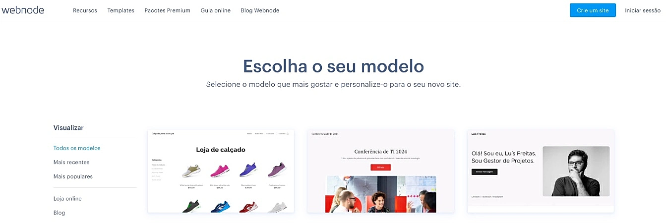 captura de tela do webnode