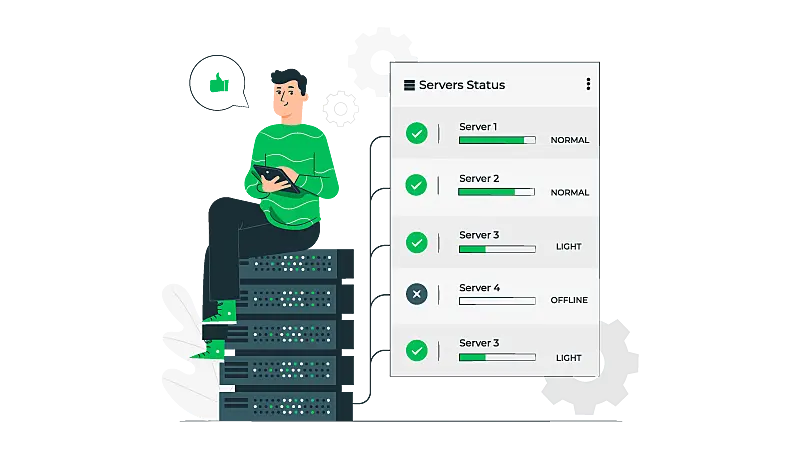 Imagem vetorizada de um homem escolhendo o melhor servidor de hospedagem PHP
