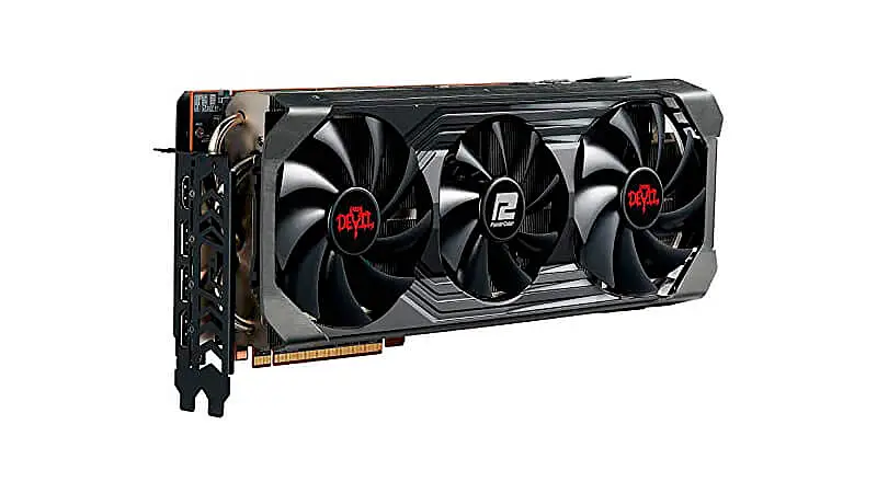 imagem de uma placa de vídeo RX6900XT da Power Color com três ventoinhas