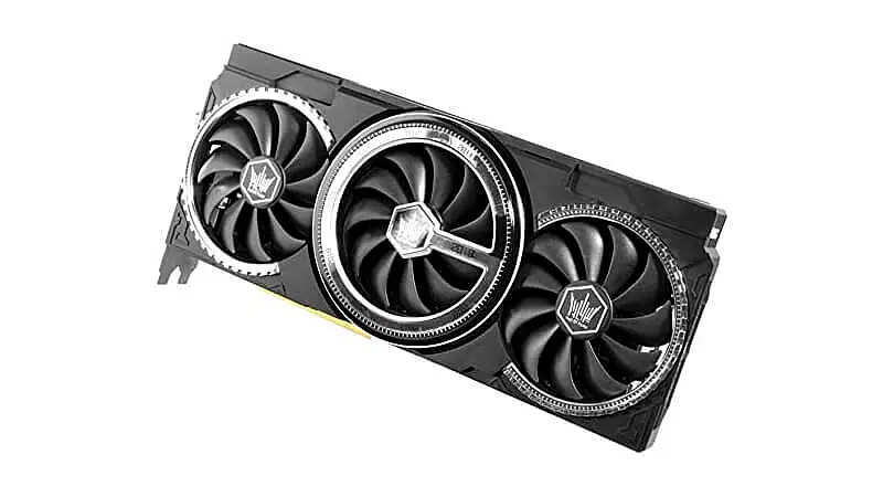 imagem de uma placa de vídeo RTX 2080 HOF com três ventoinhas e iluminação RGB