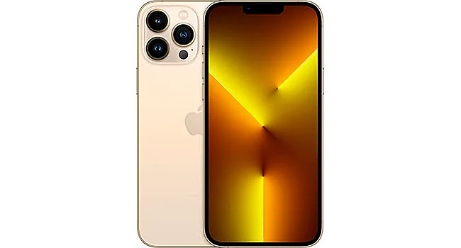 foto frente e verso de um iPhone 13 Pro Max Dourado