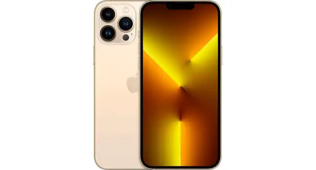 iPhone 13 Pro Max foto frente e verso de um iPhone 13 Pro Max Dourado