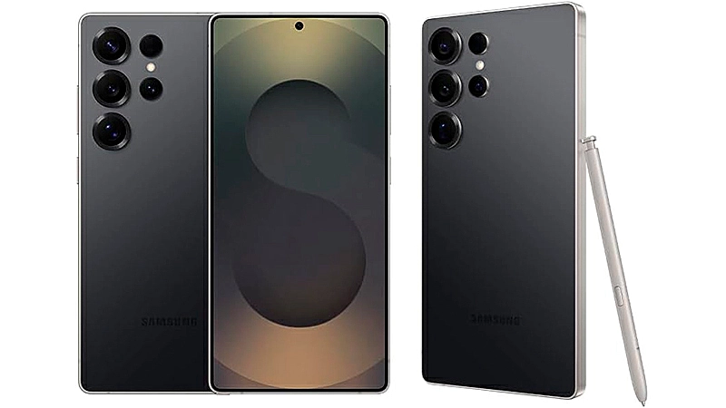 foto que mostra a parte da frente e de trás de um Samsung Galaxy S25 Ultra 5G na cor preta