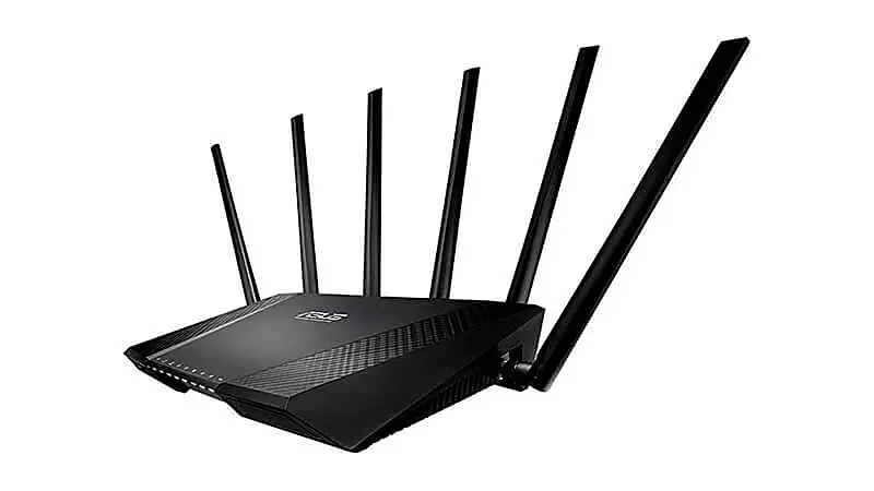 imagem de um roteador Asus RT-AC3200 na cor preta com seis antenas