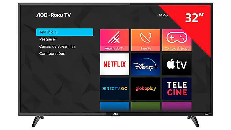 imagem de uma Smart TV AOC ROKU de 32 polegadas