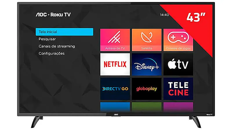 imagem de uma Smart TV AOC ROKU de 43 polegadas