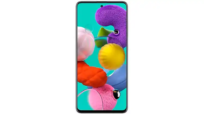 imagem de um Samsung Galaxy A51 na cor branca