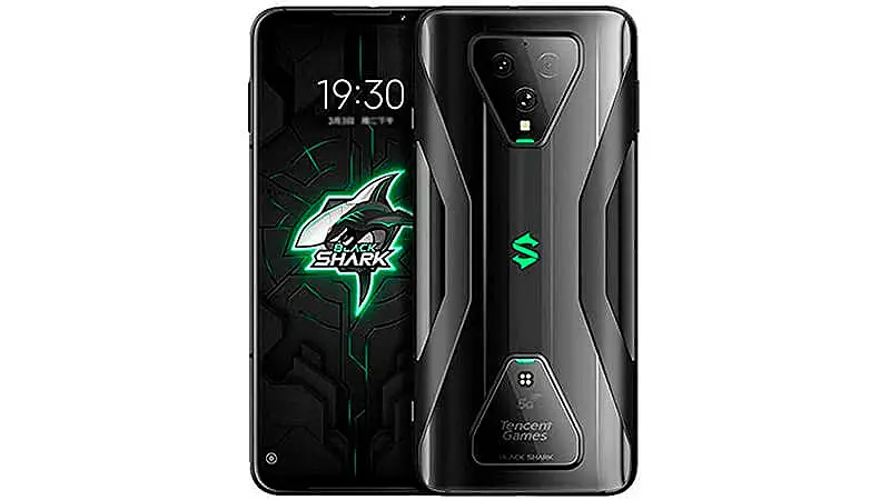imagem de um celular XIaomi Black Shark 3 na cor preta de frente e de costas