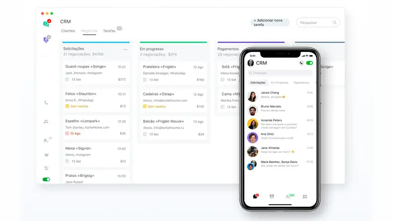 imagem que mostra o layout do CRM da JivoChat