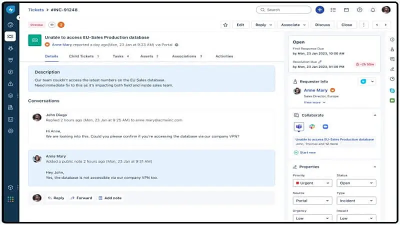 Captura de tela do Freshdesk