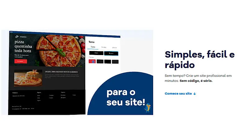 Captura de tela da página da HostGator destacando o editor visual para criação de sites e uma chamada para montar um site rápido e sem programação