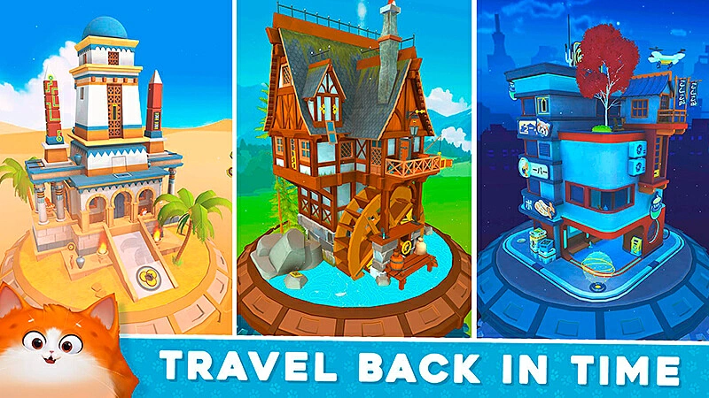 imagem mostrando três níveis diferentes do jogo Cats In Time