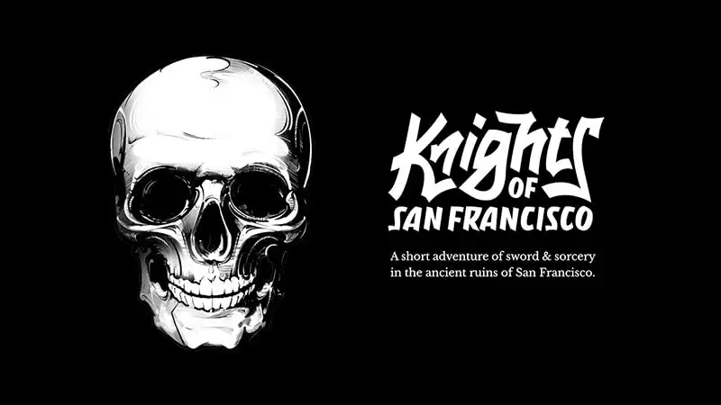 imagem com uma caveira e a logo do jogo Knights of San Francisco