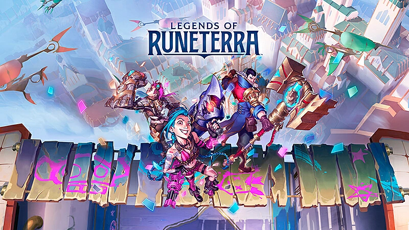 imagem que mostra a Jinx, Vi e o Jayce em cima de uma ponte logo acima de uma cidade