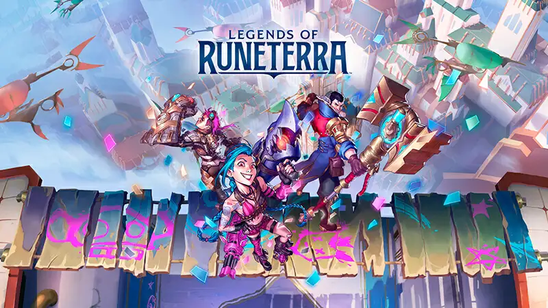 imagem que mostra a Jinx, Vi e o Jayce em cima de uma ponte logo acima de uma cidade