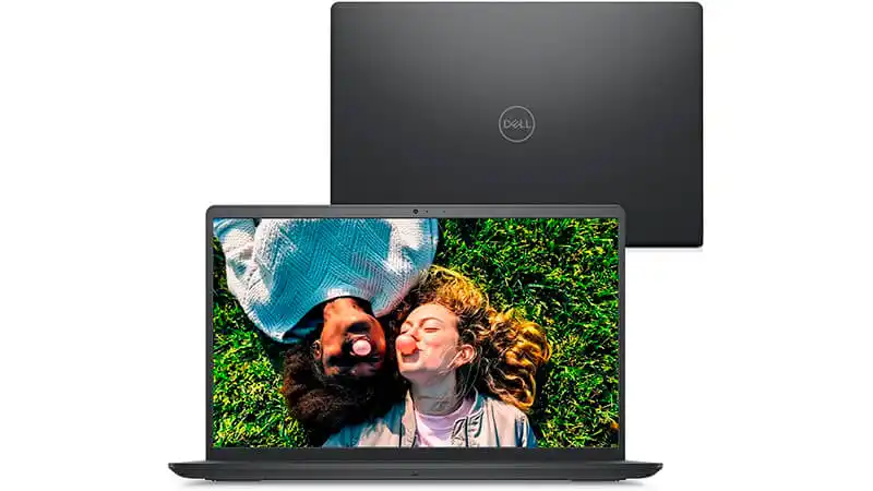 foto do notebook Dell Inspiron i15 na cor grafite de frente e de costas