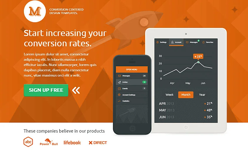 Landing Page exibindo um smartphone e um tablet e um botão de assinatura