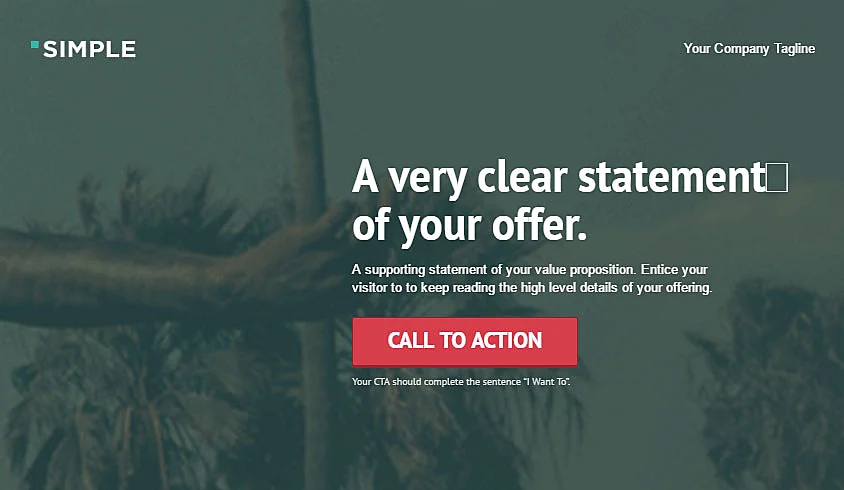 Modelo de landing page com botão de chamada para ação