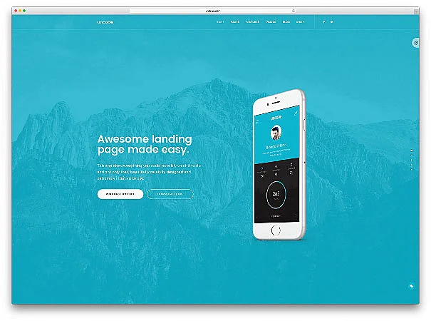 Landing Page exibindo botões e um smartphone