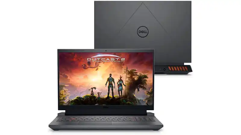 imagem de um notebook gamer Dell G15 de frente e de costas