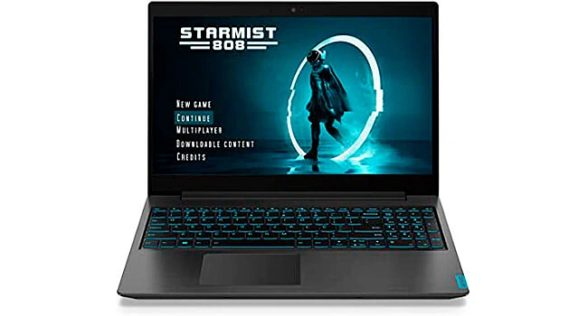 foto do notebook Lenovo Ideapad L340 com teclado iluminado em azul