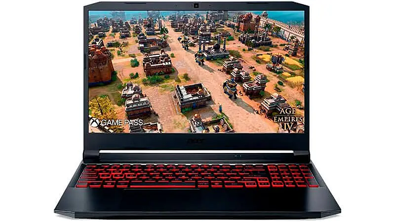 foto do notebook Acer Nitro 5 com teclado iluminado em vermelho