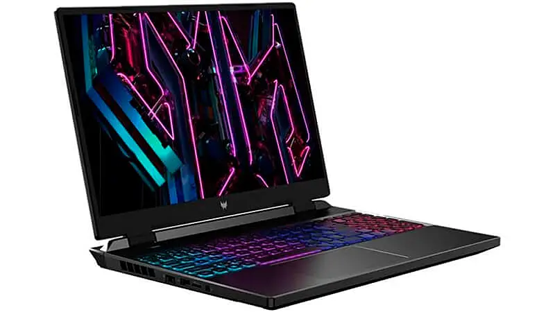 foto do notebook Predator Helios NEO com teclado iluminado em RGB