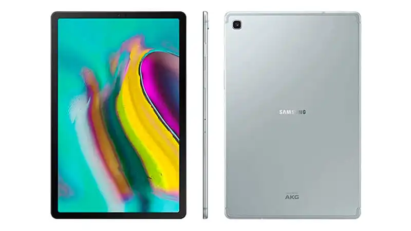 Samsung Galaxy Tab S5E imagem que mostra um tablet Samsung Galaxy Tab S5E em três angulos diferentes