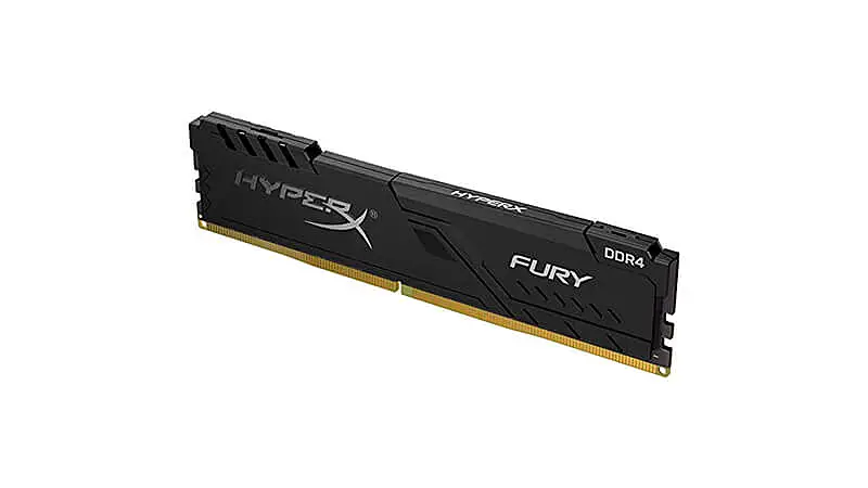 imagem de um pente de memória RAM HyperX Fury com dissipador na cor preta