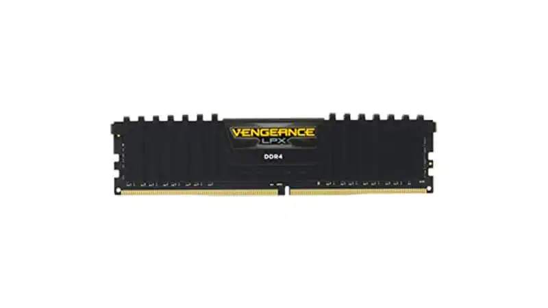 imagem de um pente de memória RAM Corsair Vengeance com dissipador na cor preta