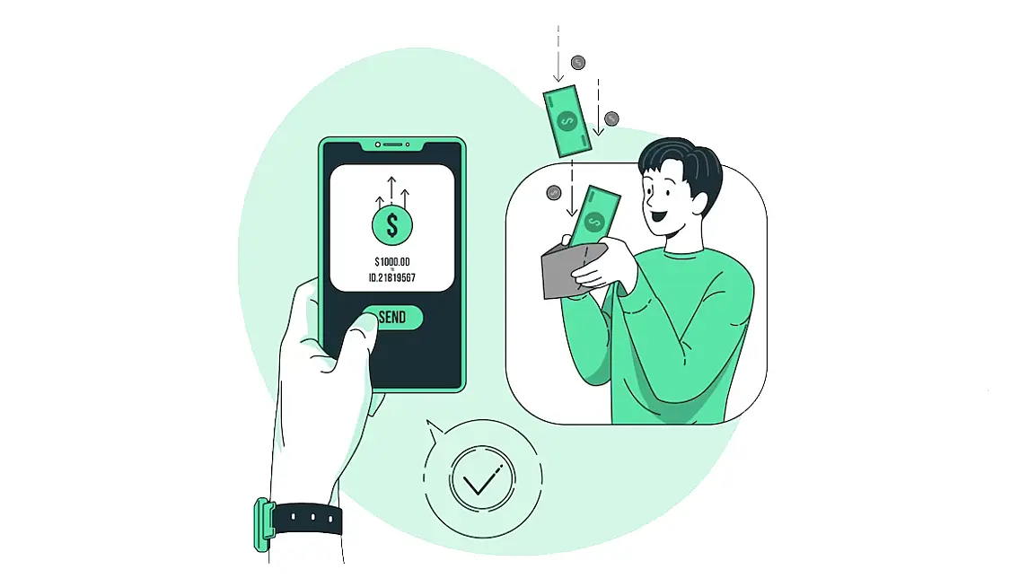 Ilustración de pago a través de un dispositivo móvil