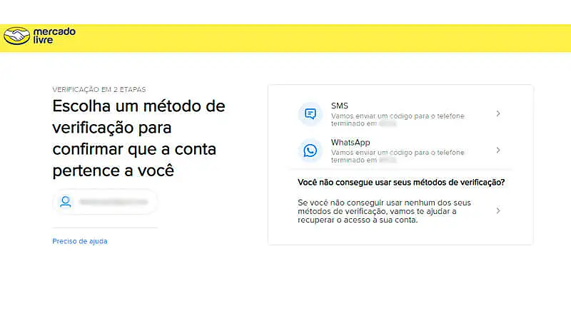 imagem que mostra uma pagina de confirmação de login do Mercado Livre
