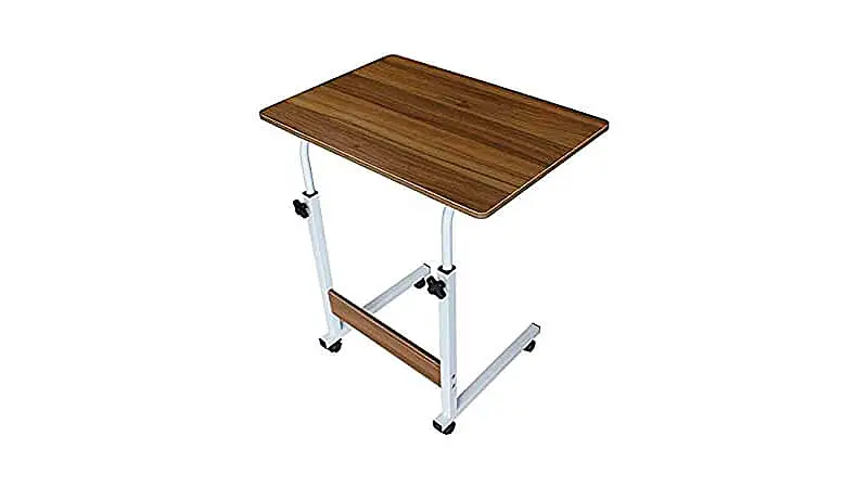 imagem de uma mesa com regulagem de altura para notebook da Vedor com tampo de madeira