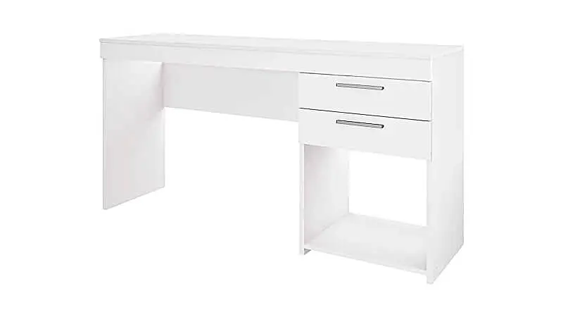 imagem de uma mesa de escritório GV na cor branca com duas gavetas