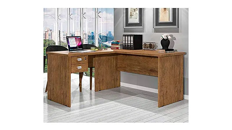 imagem de uma mesa de escritório Thor Siena no formato de L na cor marrom