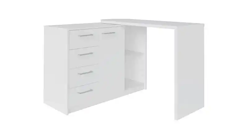 Mesa de Escritório Artany imagem de uma mesa de escritório Artany com design expansível em L na cor branca