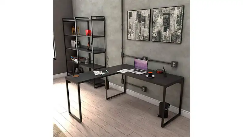 Mesa de Escritório Kuada imagem de uma mesa de escritório Kuadra em formato de L em uma sala com decoração industrial