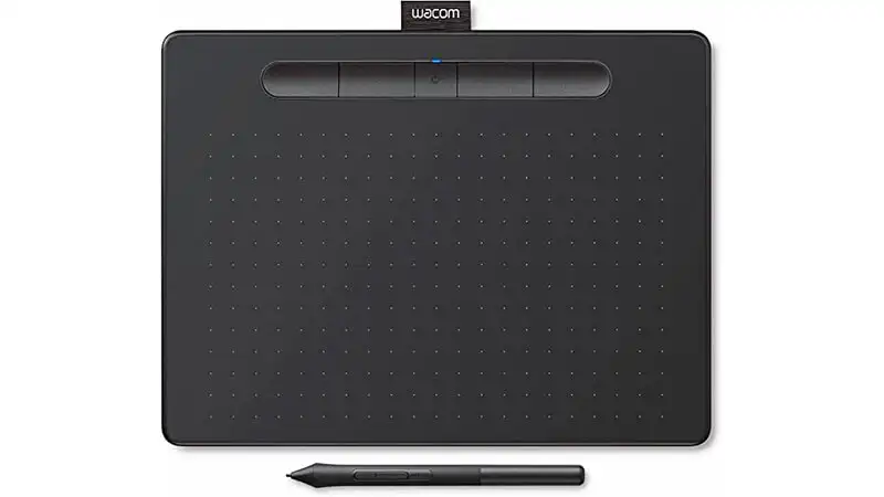imagem de uma mesa digitalizadora Wacom Intuos CTL6100 com uma caneta abaixo