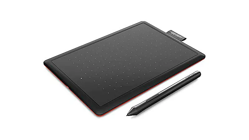 imagem de uma mesa digitalizadora Wacom One ao lado de uma caneta touch