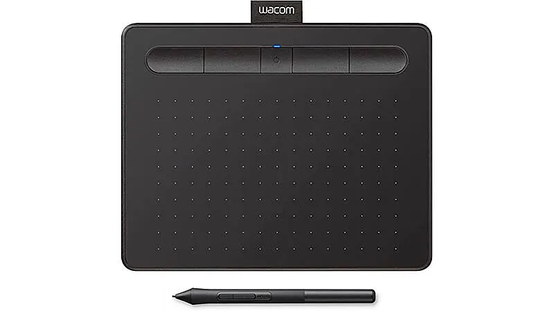 imagem de uma mesa digitalizadora Wacom Intuos e uma caneta touch