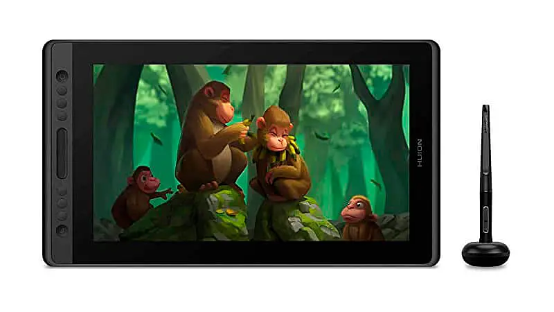 imagem de uma mesa digitalizadora Huion ao lado de uma caneta touch