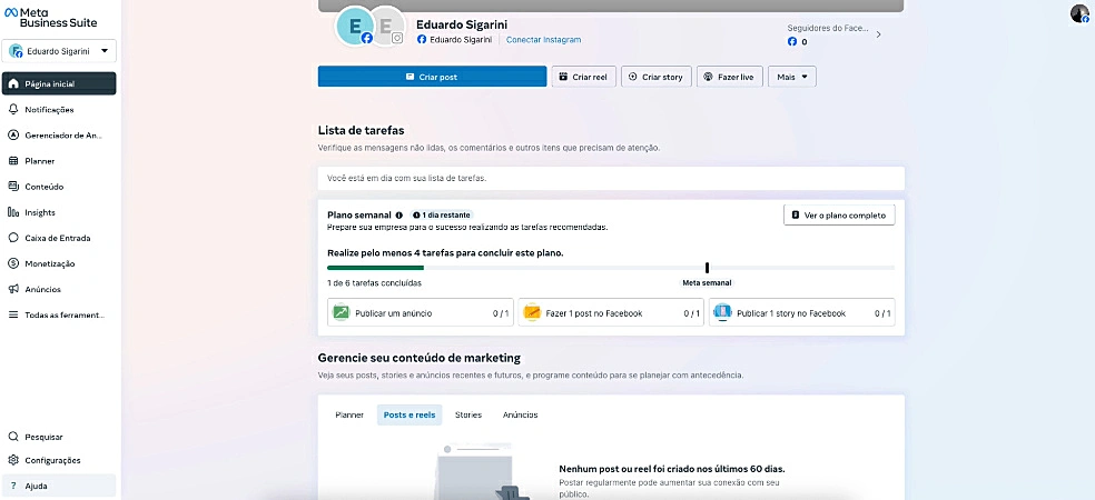 Captura de tela do Meta Business Suite