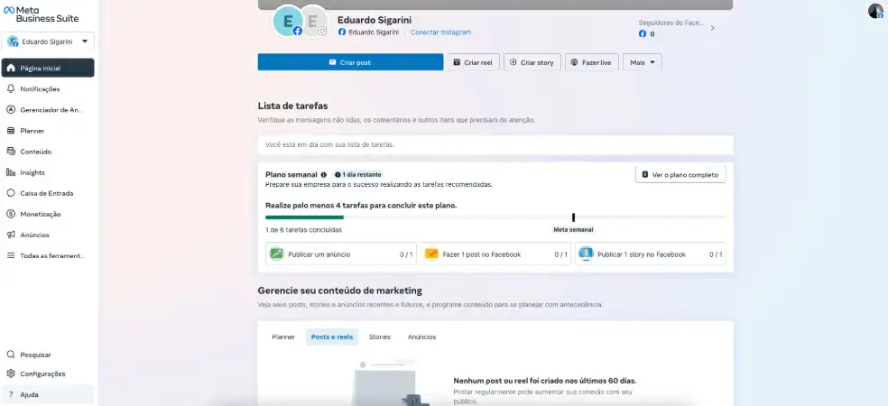 Captura de tela do Meta Business Suite