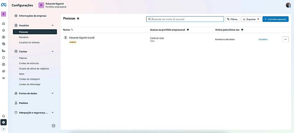Captura de tela do Meta Business Suite