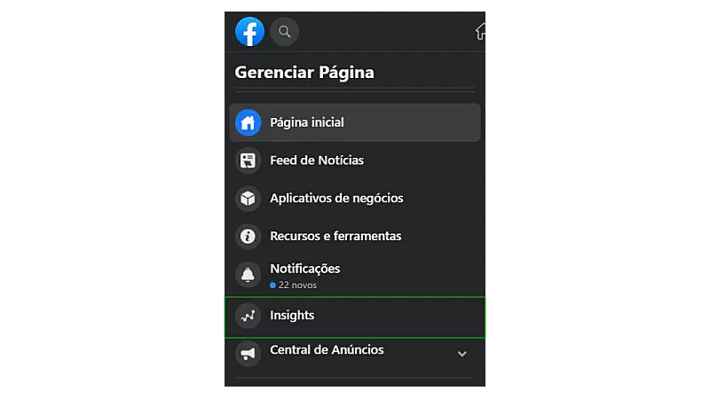 Onde encontrar a ferramenta Insights no Facebook