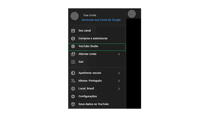 Onde encontrar a ferramenta Youtube Studio